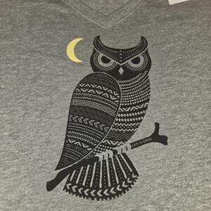 Life Is Good Shirt Womens Large Gray Crusher Tee Owl Moon Long Sleeve NEW